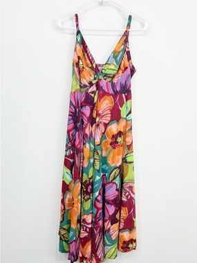 Jams World TEABERRY Colorful Abstract Floral Vibrant A Line Tank Midi Dress